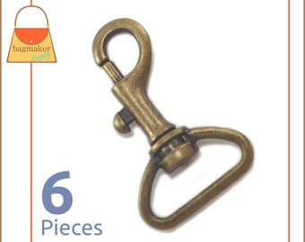 1 Inch Bolt Style Snap Hook, Antique Brass / Bronze Finish, 6 Pack, Purse Handbag Bag Making Hardware Supplies, 1", SNP-AA093