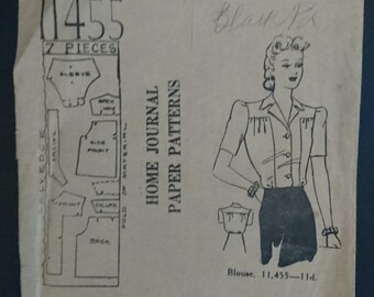 Australian Home Journal Blouse pattern 11455 -1940s Bust 32"- buttons down front
