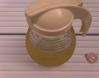 Vintage 1950's Hygiene Ware sugar or syrup pourer, glass with yellow frosting