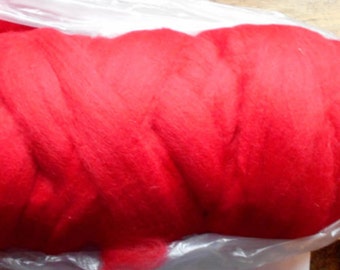 Bright Red Corriedale Wool Roving to Spin or Felt