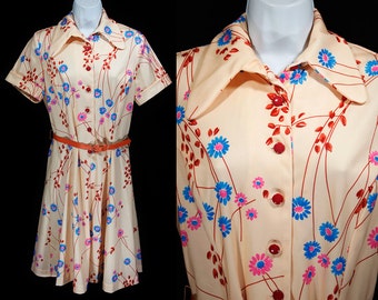 Vintage 70's Floral Dress w/ Orange Belt M