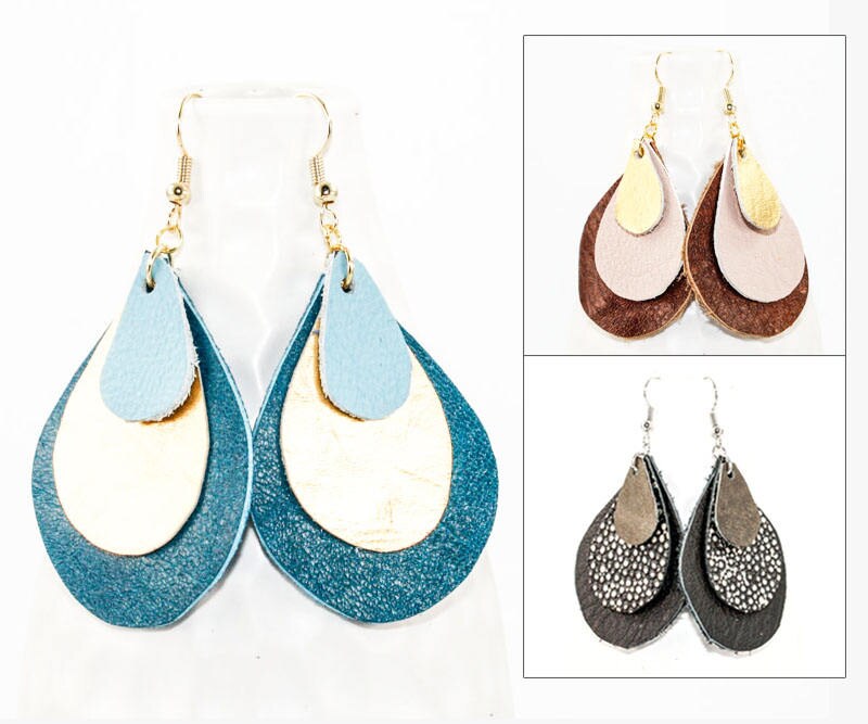 Download Leather Earrings 3 Layer Teardrop Choose Your Color