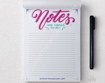 Notes and Things To Do: A5 Notepad Hand Lettering Typography