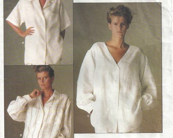 1980s Calvin Klein Oversized Shirt Extended Shoulders Front Button Back Pleat Vogue American Designer 1509 Misses' Size 10 Bust 32 1/2