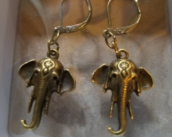 Bronze Medal Elephant Leverback Dangle Earrings