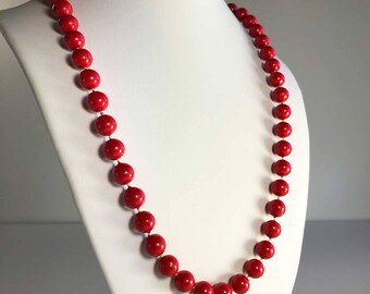 Long Red Beaded Vintage Necklace - 80s Necklace