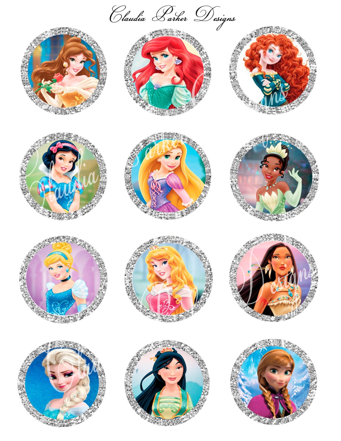 Disney Princess cupcake toppers Disney Princess 2 inch