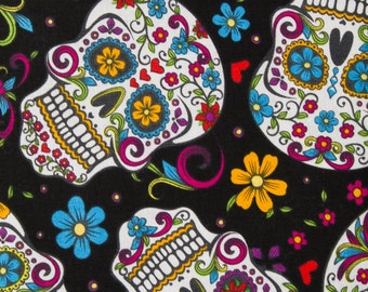 Calavera Black by David Textiles 100% Cotton Fabric by the yard
