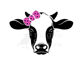 SVG Cow wearing Bow Heifer Bandana Cow Face 4H Cut File for Cricut Explore Air and Silhouette Cameo Farm Girl