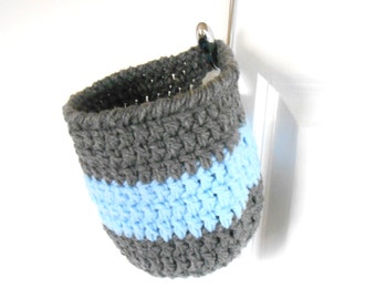 Crochet Hanging Basket - Nursery Storage Basket - Hanging Basket Organizer - Bathroom Storage Organizer - Coat Hook Basket - Hanging Storage