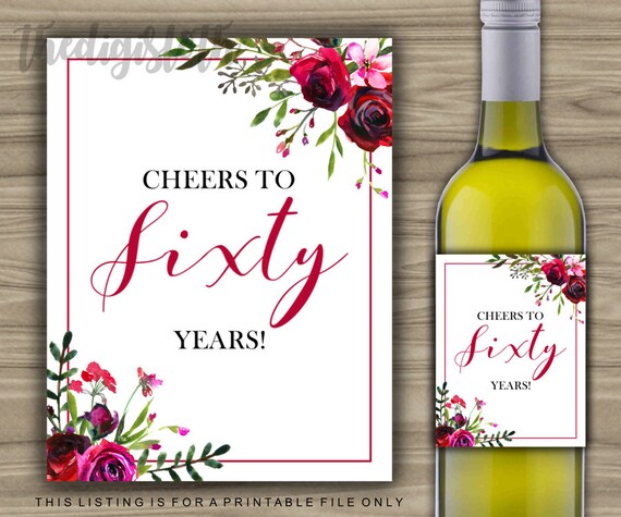 printable 60th birthday wine label instant download 60