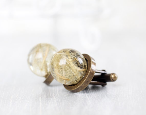 Resin Orb Globe Cuff links - Real flower Cuff links - Dandelion Cufflinks