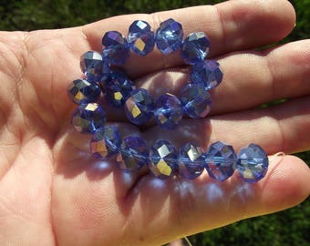 2 BEADS QUARTZ HAS FACETED BLUE GLASS 10 X 8 MM.