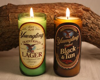 Beer Bottle Candle from Upcycled Yuengling and Yuengling Black and Tan, Beer Bottles, Scented Candles in your Choice of Scent, Bar Decor