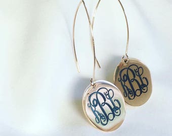 Rose Gold Monogrammed Earrings, Highly Polished Rose Gold Plated Stainless Steel