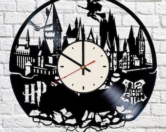 Hogwarts School vinyl wall clock Harry Potter wall clock Wizarding school gift Hoggwart wall decor Witchcraft and Wizardry wall clock