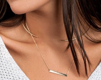 Custom Bar Necklace, Personalized Name, Dainty Custom Name Necklace in Sterling Silver, Gold Fill, Rose Gold Fill