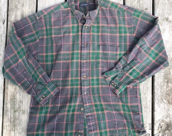 Vintage Green and Purple Flannel M