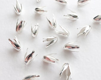 20 x Bright Silver Flower Bead Caps Silver Tone Bell Bead Caps