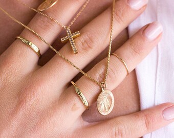 Fine Mary Necklace, Virgin Mary Cross Necklace, Mary Necklace, Gold May Cross Necklace, Virgin Mary Necklace, Cross Necklace, Holy Mary