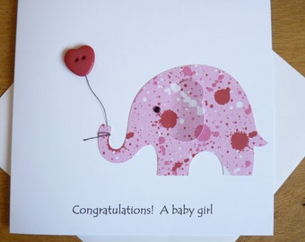 New Baby Girl card - congratulations card - baby girl - Elephant baby card