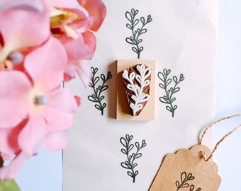 Green Leaf stamp - Nature Stamp - Thyme Stamp - Floral Greenery - Wedding - Herb Stamp - hand carved stamp - rubber stamp