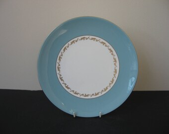 Vtg WEDGWOOD Bone China "VENUS" Aqua Blue Gold DINNER Plate