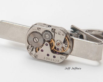 17mm Watch Movement Steampunk Tie Clip Vintage Silver and Handmade