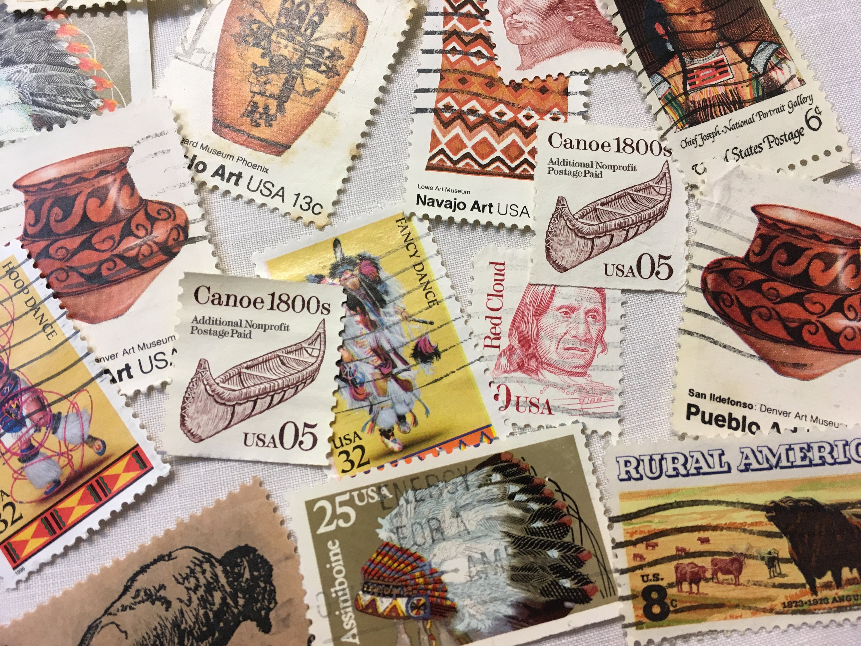 40 Vintage Stamps, Indians, Postage Stamps, Native American, Indian Art