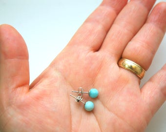 Blue Dominican Larimar Stud Earrings, 925 Sterling Silver Studs, Round Larimar Earrings, Small Bead Studs,Larimar Jewelry, gifts for her