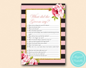 Pink and Gold What did the Groom Say, What did he say about her, Newlywed Game, Gold Bridal Shower, Bachelorette, Wedding Shower BS419