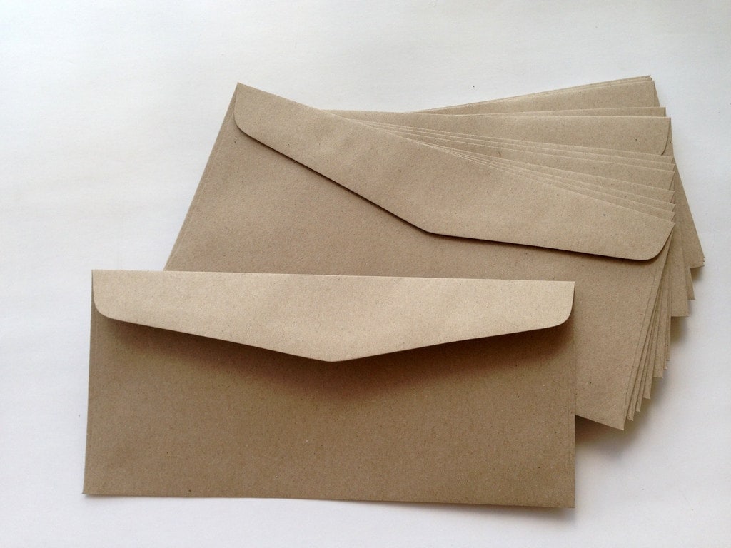 25 Brown Kraft Envelopes Long Size 10.8 x 23.5 cm.or 4 1/4 x