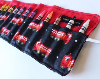 Fire Truck Crayon Roll-Boy Easter Basket Gift-Fire Truck Birthday Party Gift-Firetruck Party-Crayon Holder-Boy Birthday Gift-Boy Party Favor