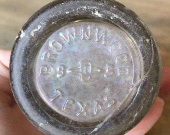 Brownwood Texas TX Vintage Glass Dr Pepper Soda Bottle Embossed Crown Top