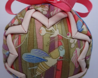 Quilted Fabric Ornament Spring Grasshopper Garden