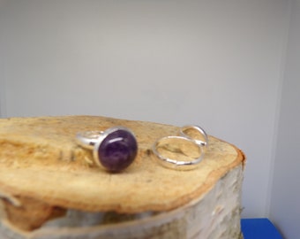 ring adjustable 12 mm Amethyst stone cabochon