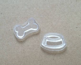 Set of 2 clear stamps shaped "bone and bowl"