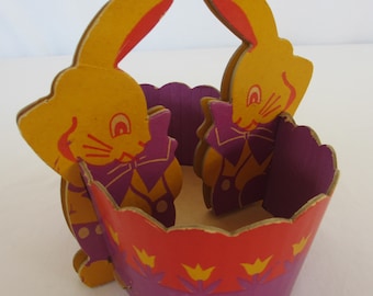 Vintage Cardboard Easter Bunnies Basket