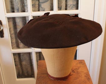 Vintage 1950's Brown Felt Platter Hat