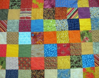 quilts, Patchwork quilt--lap size--Warm Earthtone --54 X 81, cotton bedding, dorms, Quiltsy Handmade