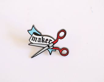 Maker Pin, crafty enamel pin, hard enamel pin, lapel pin, enamel pin set, artist enamel pin, cute enamel pin, scissor enamel pin,