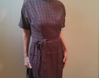 Vintage 1950s plaid wiggle dress, Justin McCarty, medium to large