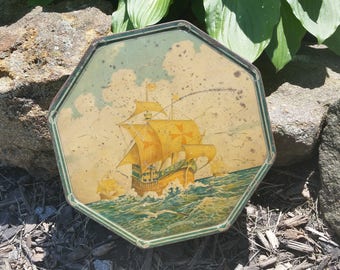 Vintage Loose Wiles Biscuit Company Tin with Nautical Theme