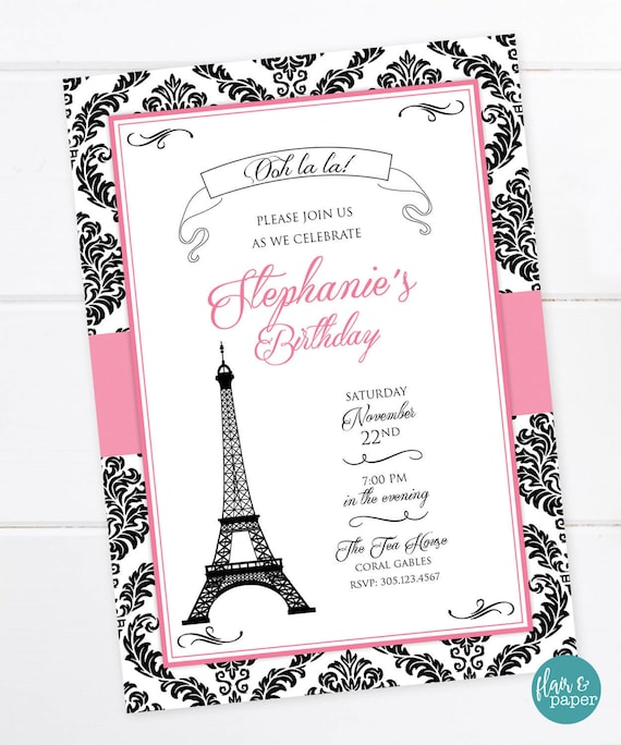 Parisian Birthday Invitation French Party Paris Oh la la