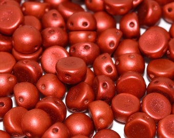 25% OFF SALE Czech Glass 2-hole Cabochon Bead, Two Hole Bead, 6mm, 20 beads, Lava Red
