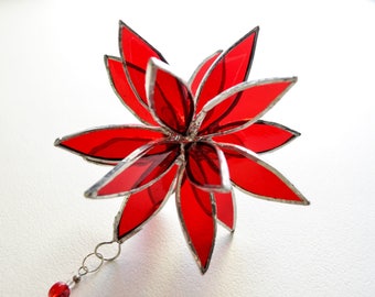 3D Stained Glass Suncatcher.Red Flower. Flower of Life - Swirl. 4,5"