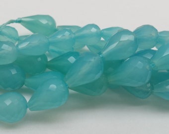 Faceted Sea Blue Chalcedony Tear Drop 9x11