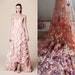 3D pink lace fabric with flowers, bridal lace fabric, French lace fabric for haute couture dress, mesh lace fabric with 3D flowers