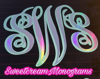 Holographic Double Monogram Car Decal • Windshield Sticker •Holographic Monogram • Changing colors• Laptop decal•Holographic •Monogram Decal