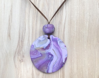 Polymer clay pendant, marbled polymer clay, 5cm round pendant, handmade jewellery,